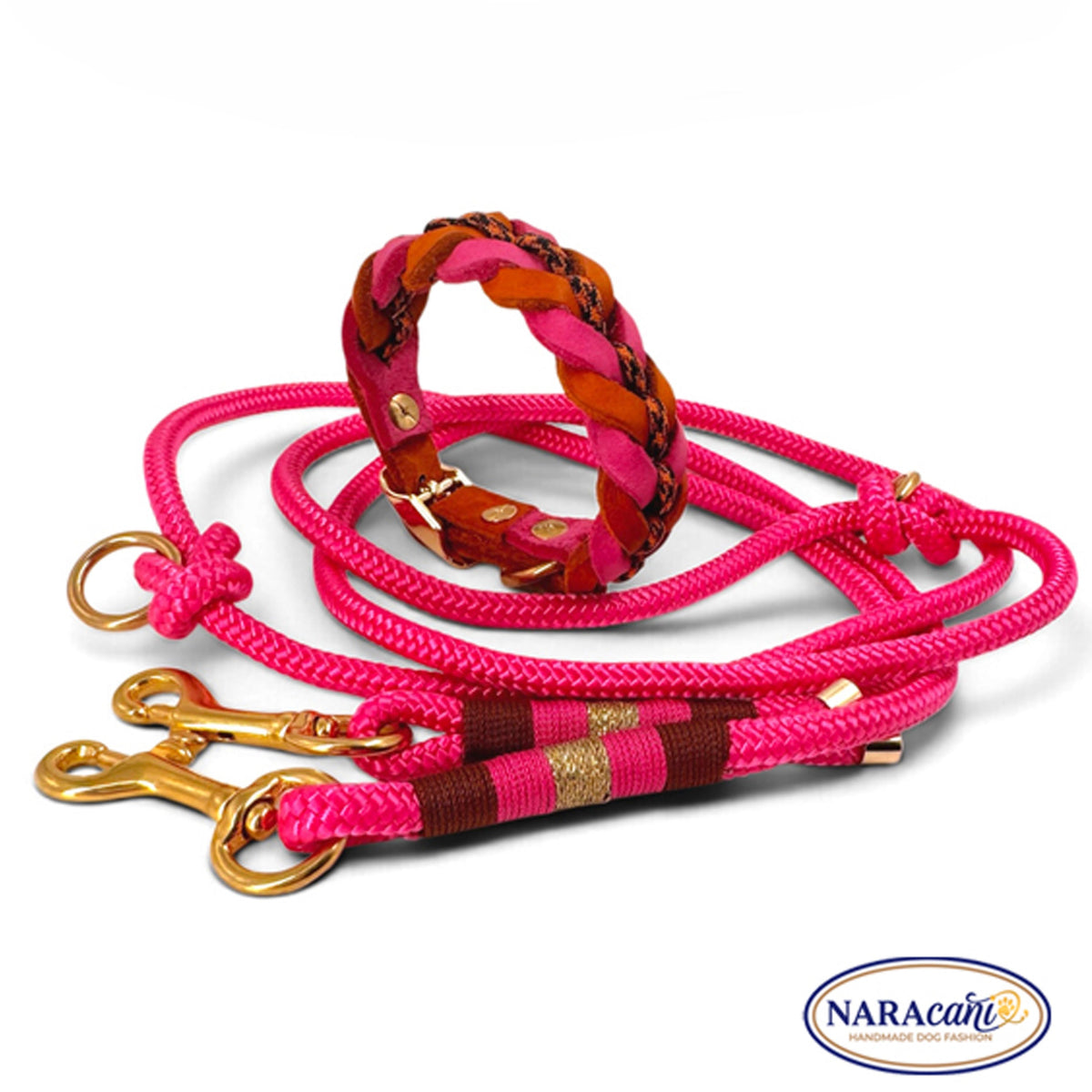 Brezelknoten mit O-Ring an der Multifunktionsleine Fuchsia im Detail