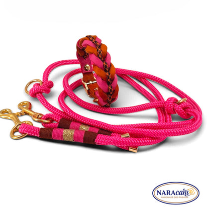 Takelung am fuchsiafarbenen Paracord-Tau der Leine, Nahaufnahme