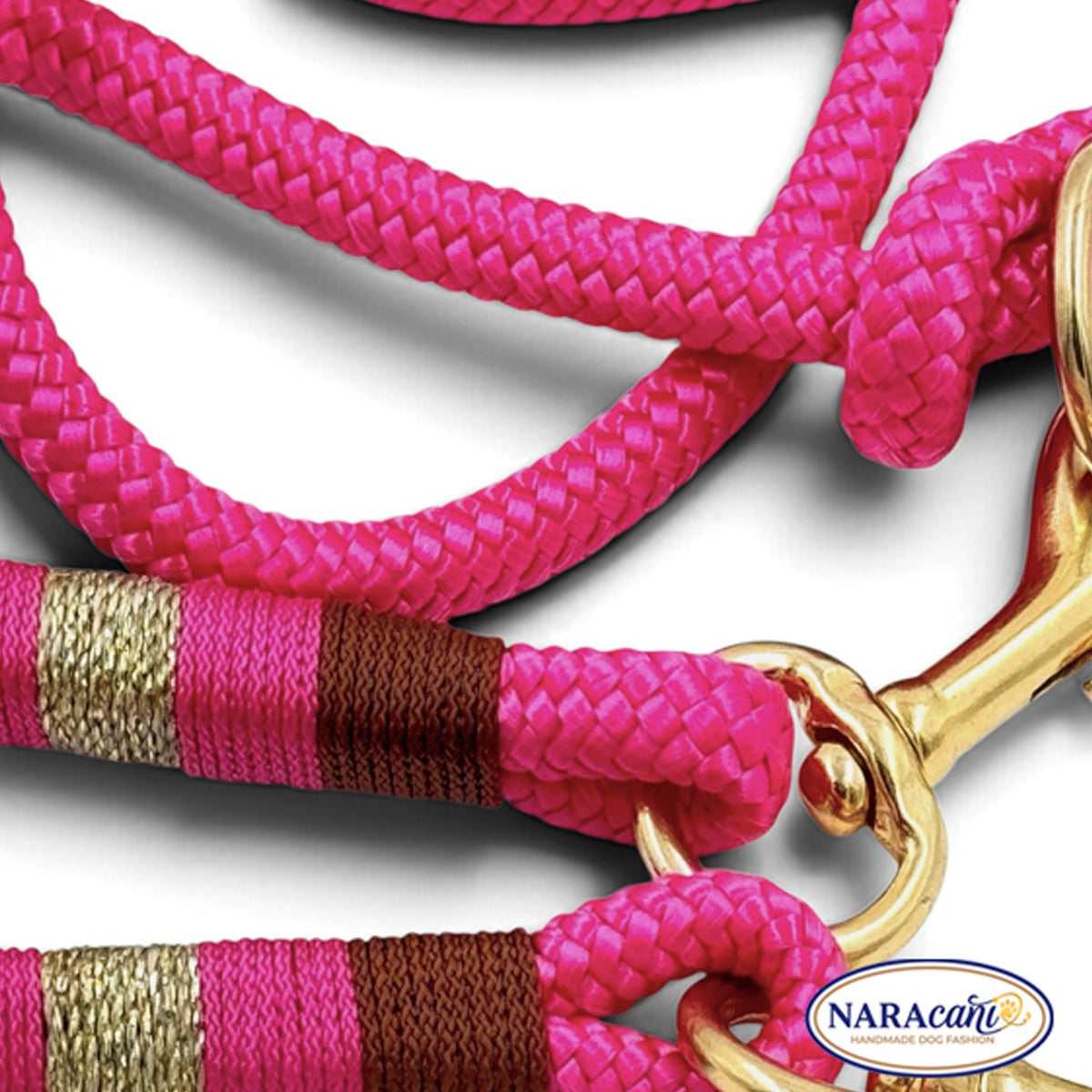 Zweiter Brezelknoten mit O-Ring an der Paracord-Leine Fuchsia im Detail