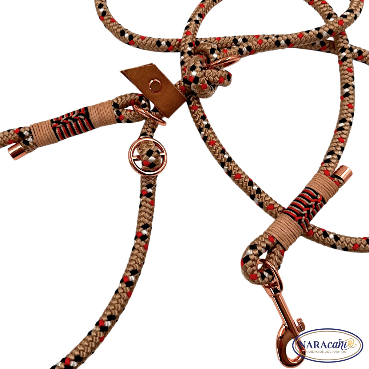 Zugstop-Schlaufe mit Ring an der Retrieverleine Tartan Beige, Detailansicht